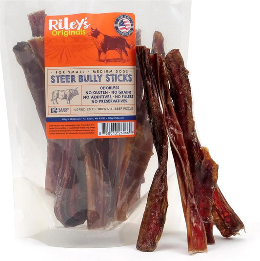 Riley's Steer Bully Sticks for Small to Medium Dogs - 100% Beef