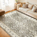 9x12 Washable Boho Area Rug Brown Beige - Low Pile, Non-Slip