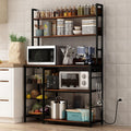 Vintage Brown Bakers Rack with Power Outlet - 5-Tier Kitchen Shelf