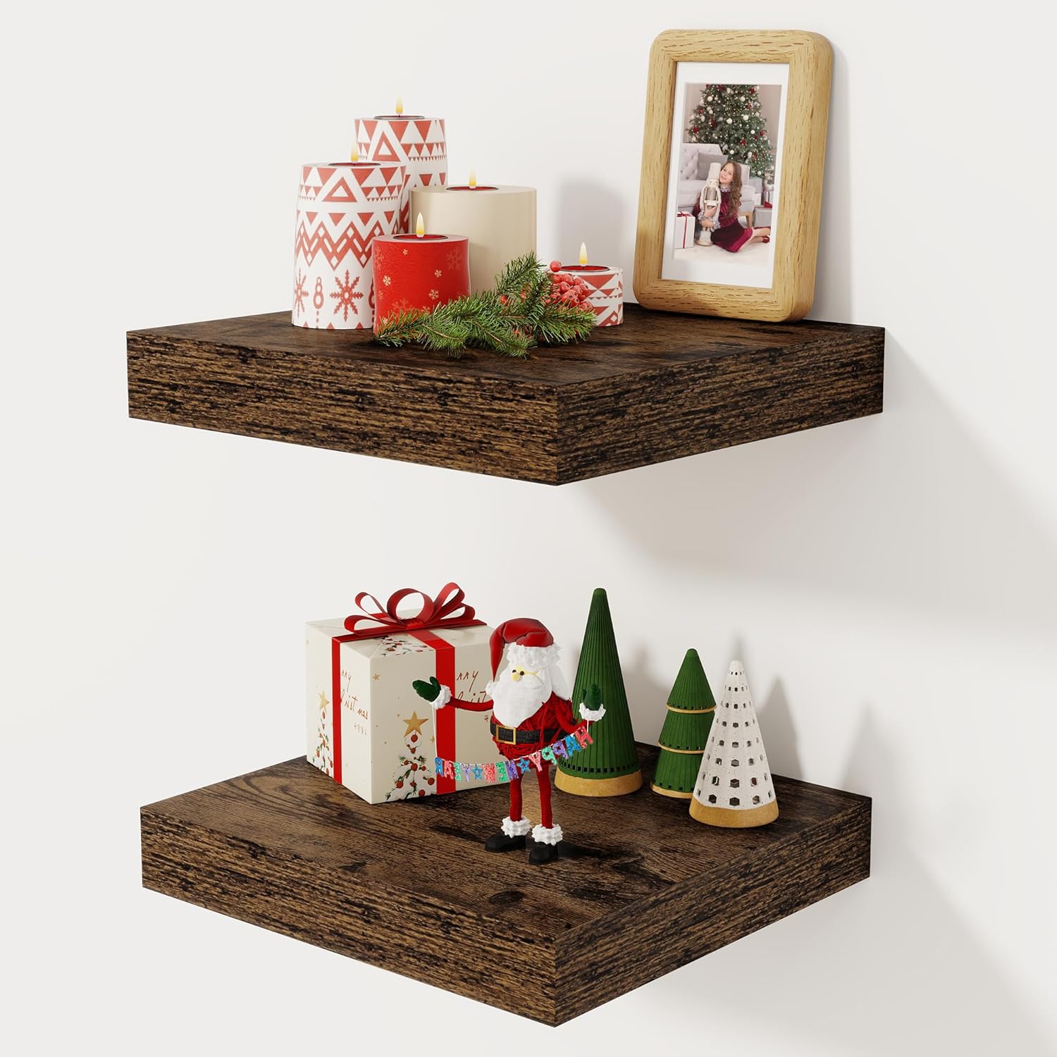 Rustic Wood Floating Shelf Set of 2 for Home Decor & Storage