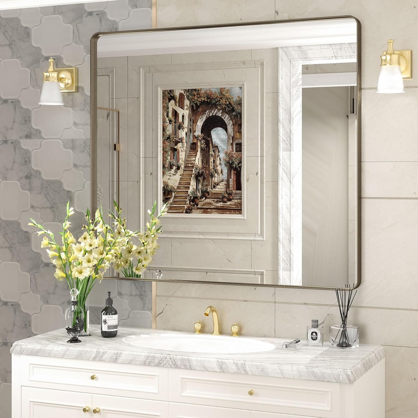 40x36 Bronze Bathroom Mirror for Elegant Farmhouse Decor