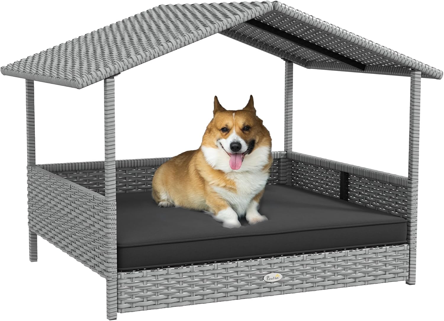 PawHut Wicker Dog House Outdoor with Canopy for Small Breeds