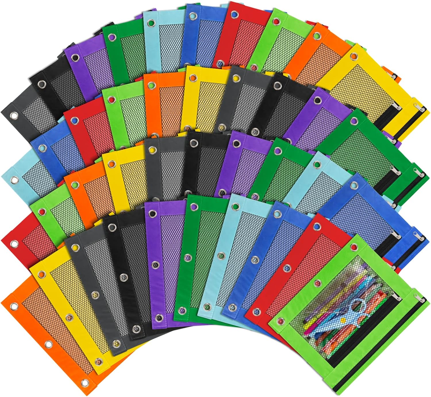 40 Pcs Colorful Pencil Binder Pouch with Zipper for School Use