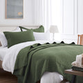 Olive Green Quilt King Size Reversible Coverlet Set - Lightweight