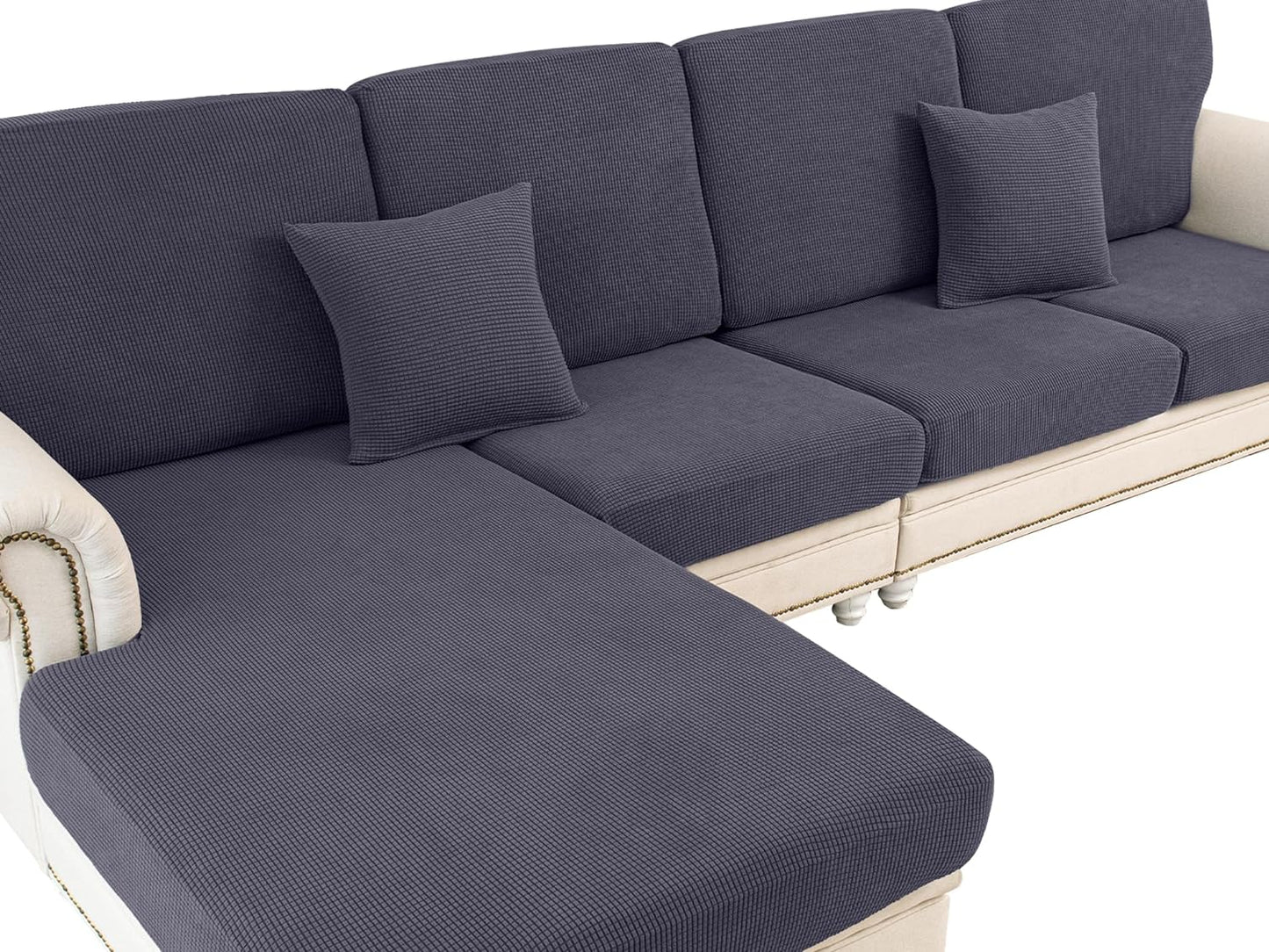 Dark Grey Washable L Shape Sofa Cover Set with Pillowcases