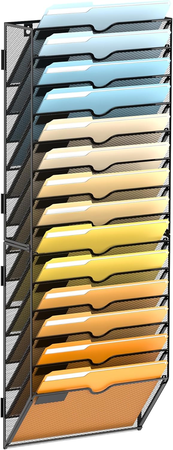 14-Tier Wall File Organizer for Office - Mesh Hanging Rack