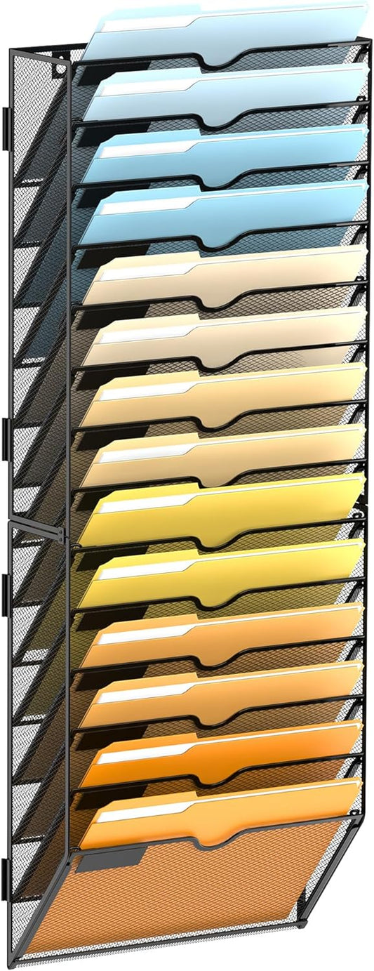 14-Tier Wall File Organizer for Office - Mesh Hanging Rack