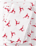 Flannel Sheet Set Queen Size - 100% Turkish Cotton, Reindeer Print