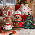 Christmas Throw Pillows Set of 5 - Festive Gingerbread & Tree Decor