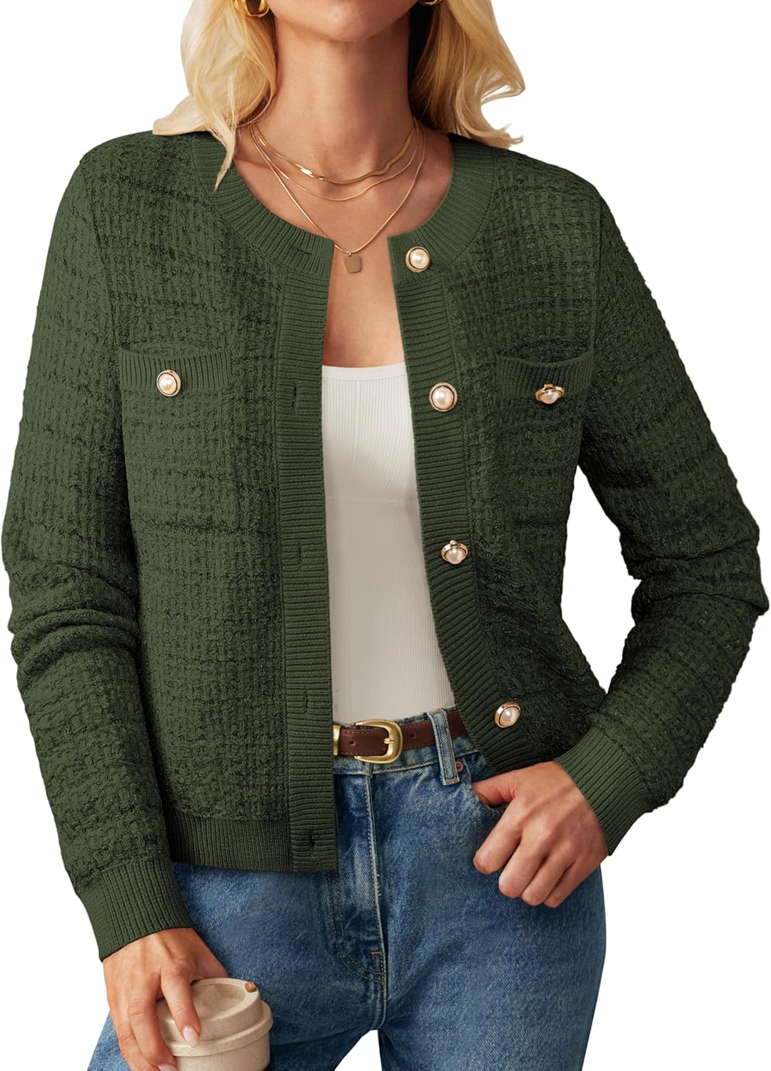 GRACE KARIN Womens Open Front Button Down Cardigan Sweater
