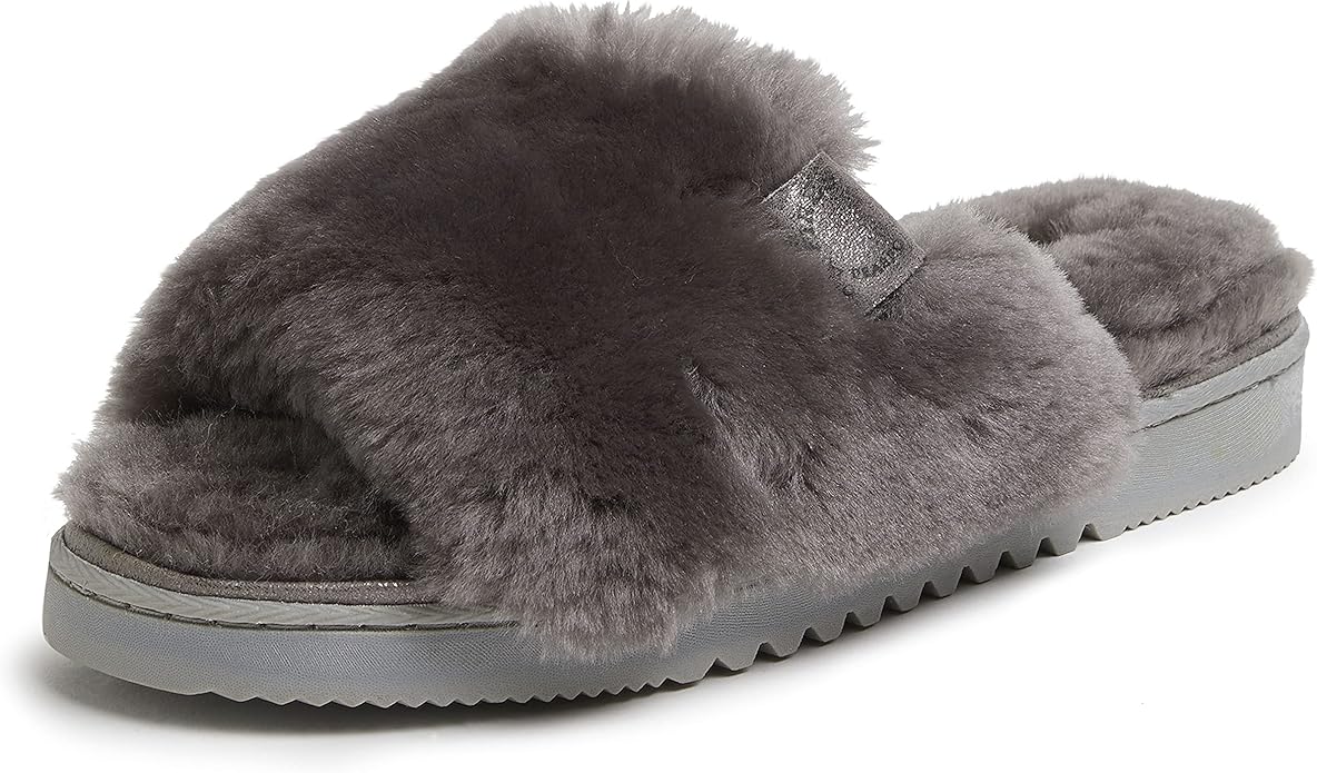 Dearfoams Women's Fireside Cairns Shearling Slide Sandal Slipper