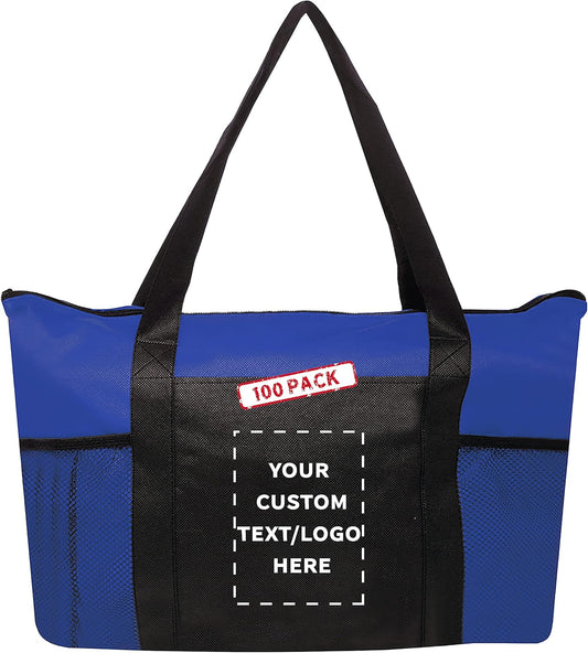 100 Zippered Non-Woven Tote Bags Set - Customizable and Durable