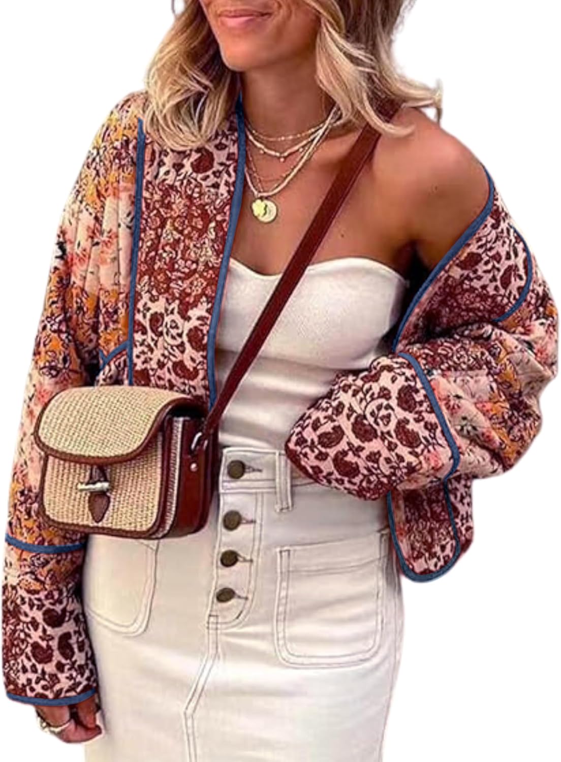 Omoone Women's Cropped Floral Reversible Quilted Jacket Review