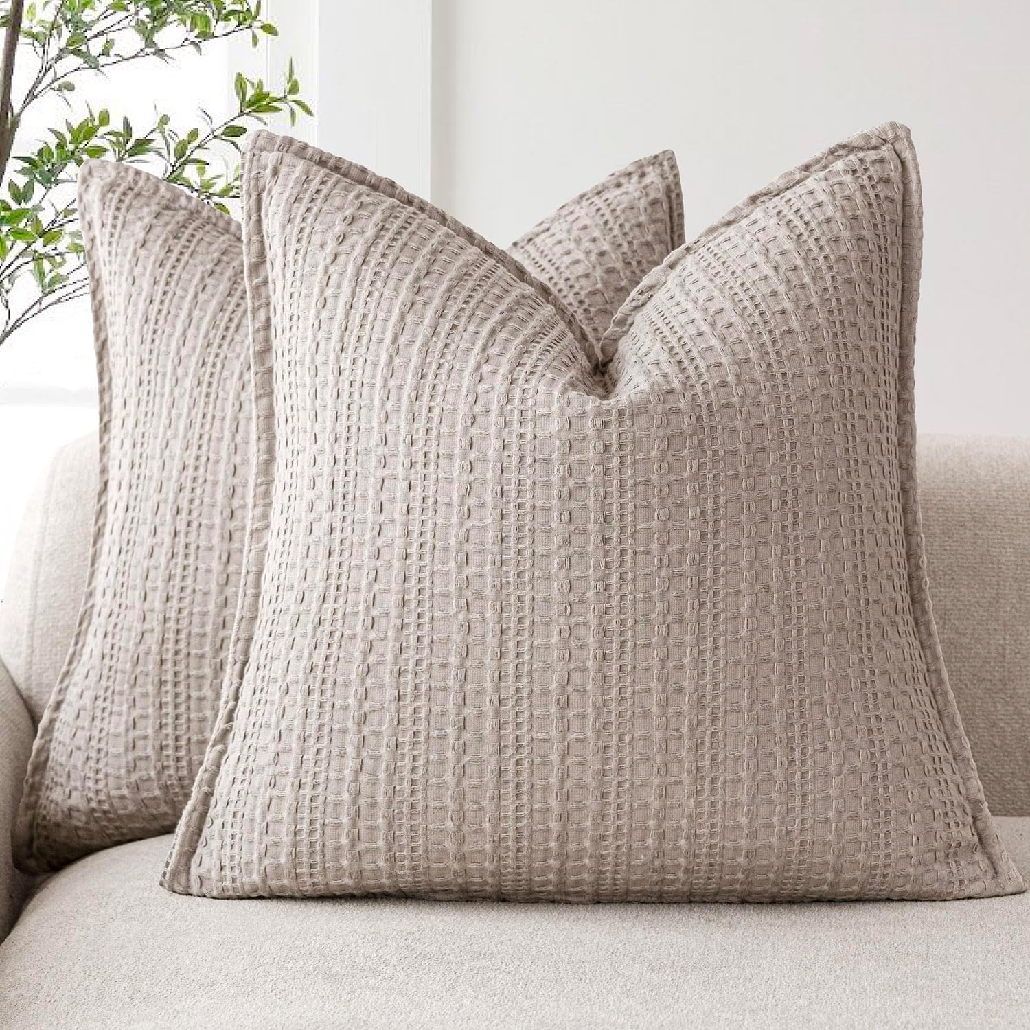 Foindtower Decorative Cotton Waffle Weave Throw Pillow Covers