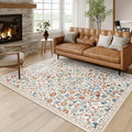Floral 5x7 Area Rug - Machine Washable Beige Vintage Floral