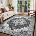 Rugflix 5x7 Area Rug - Vintage Washable Low-Pile Floral Rug