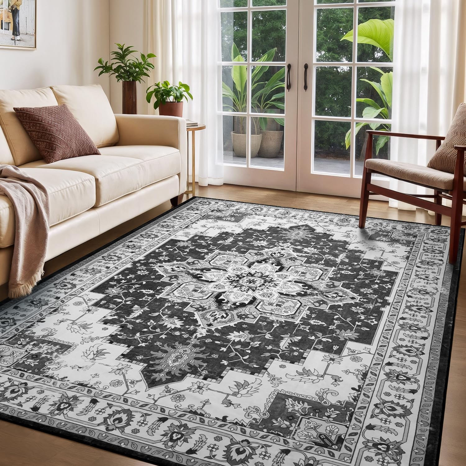 Rugflix 5x7 Area Rug for Living Room, Vintage Floral Design