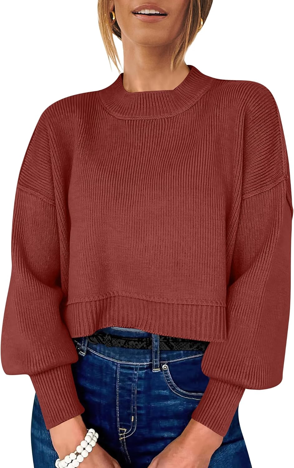 Womens Cropped Sweaters Oversized Crewneck for Fall Fashion