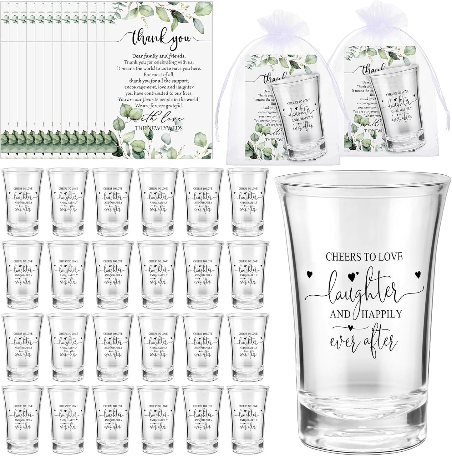 Uiifan Wedding Favors 50 Sets Shot Glasses with Thank You Cards
