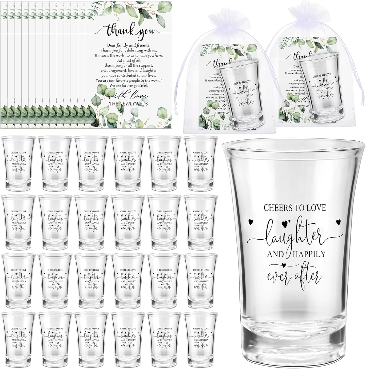 Uiifan Wedding Favors 50 Sets Shot Glasses with Thank You Cards