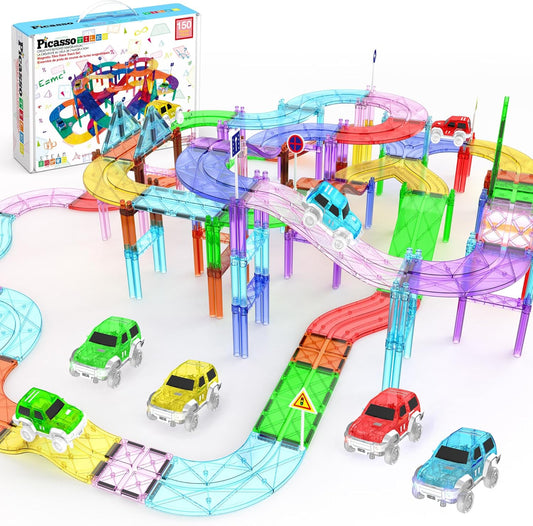 PicassoTiles 150 Piece Race Car Track Building Set for Kids