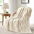 Snuggle Sac Cream Checkered Throw Blanket - Fluffy Reversible Comfort