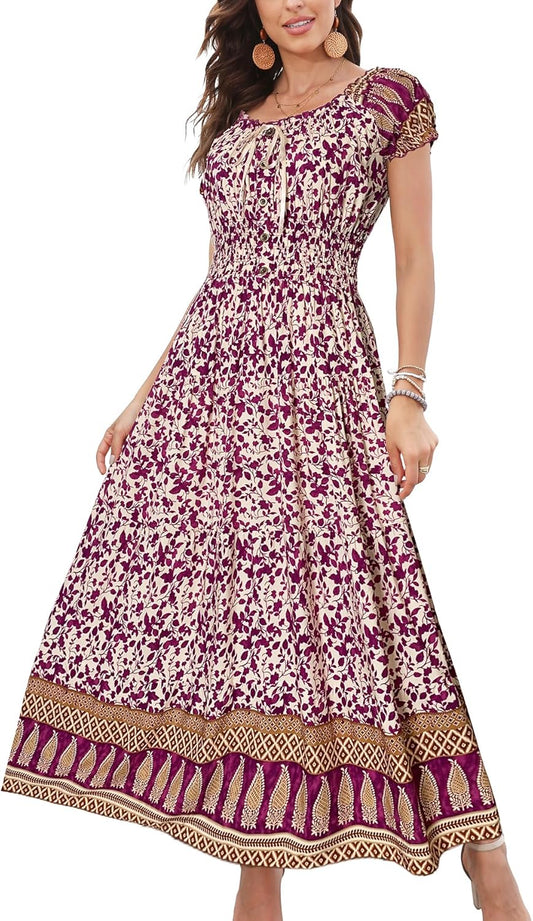 OSTOO Women's Boho Floral Print Maxi Dress for Summer Style