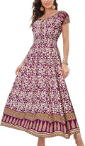 OSTOO Women's Boho Floral Maxi Dress - Flowy Tiered Summer Style