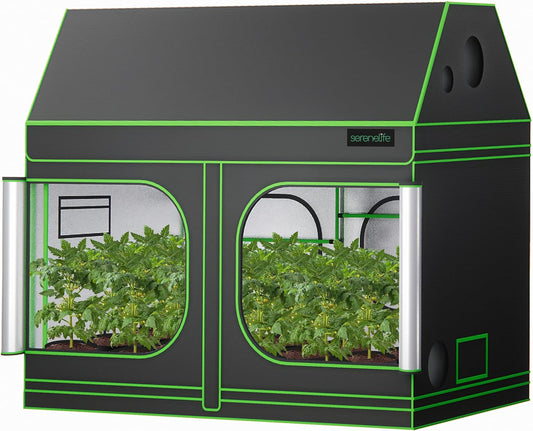 SereneLife 8x4ft Hydroponic Grow Tent: Reflective Mylar, Observation Window