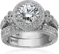 Plated Sterling Silver Antique Rings Set - Sparkling Halo Stack