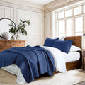 HORIMOTE HOME 100% Cotton Quilt Set Queen Size - Soft Navy Blue