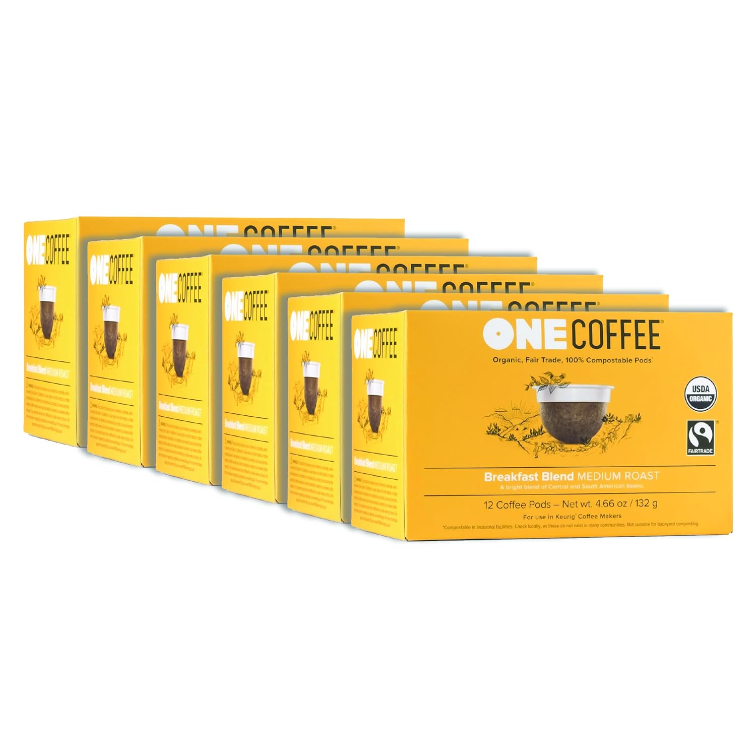 OneCoffee Organic Breakfast Blend 72 Count Pods for K-Cup Brewers