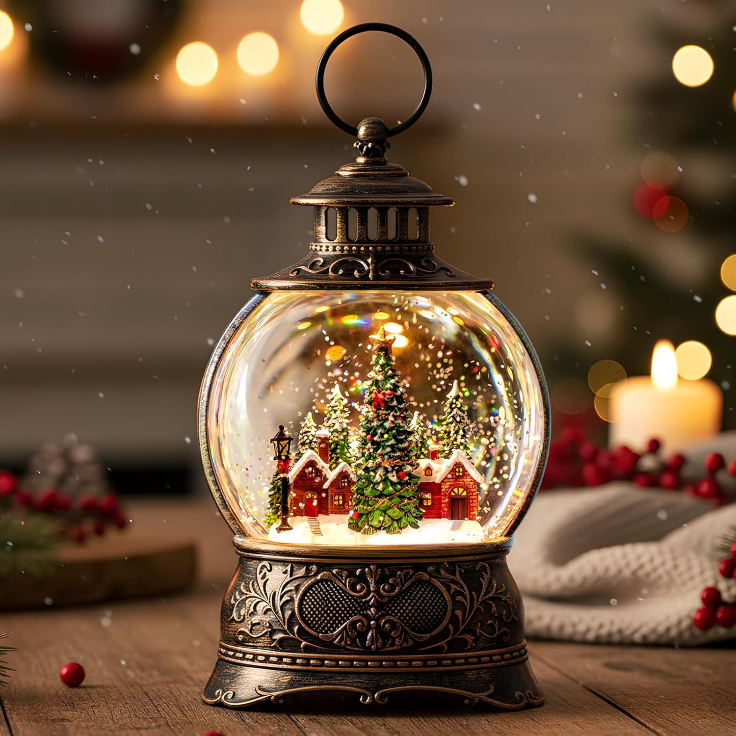 Enchanting Christmas Village Snow Globe with Musical Lights