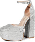 Womens High Chunky Platform Pumps - Square Toe Ankle Strap 5.5in