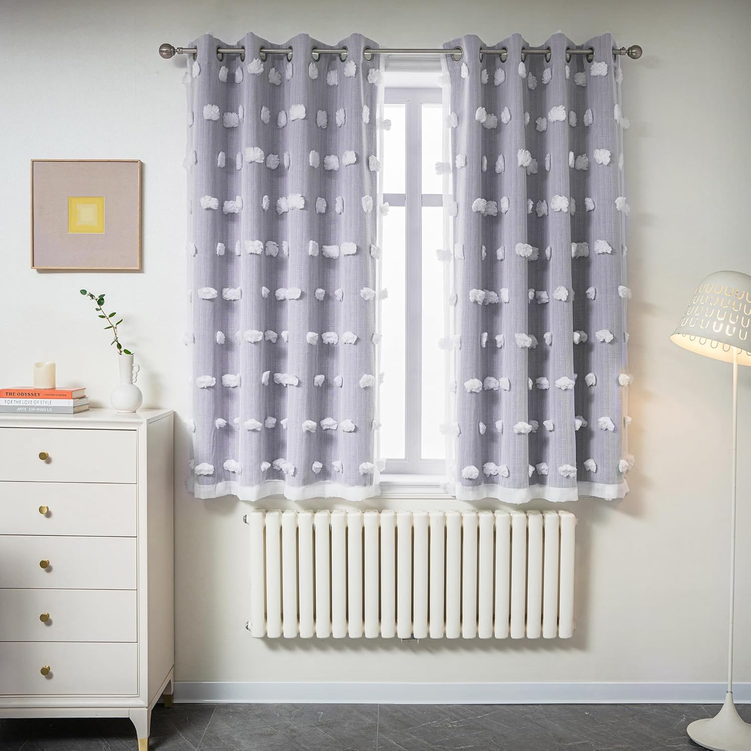 MYSKY HOME Lilac Curtains for Girls Bedroom with Pom Poms