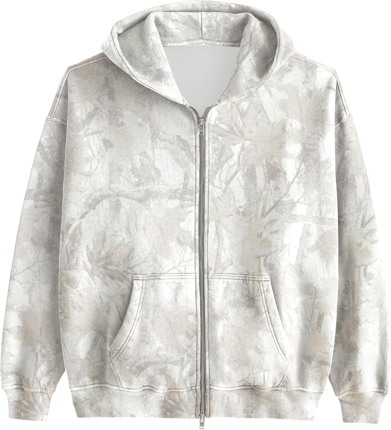 Camo Zip Up Hoodie with Maple Leaf Print for Men and Women