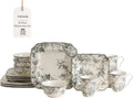 222 Fifth Adelaide 16-Piece Square Floral Dinnerware Set - Service
