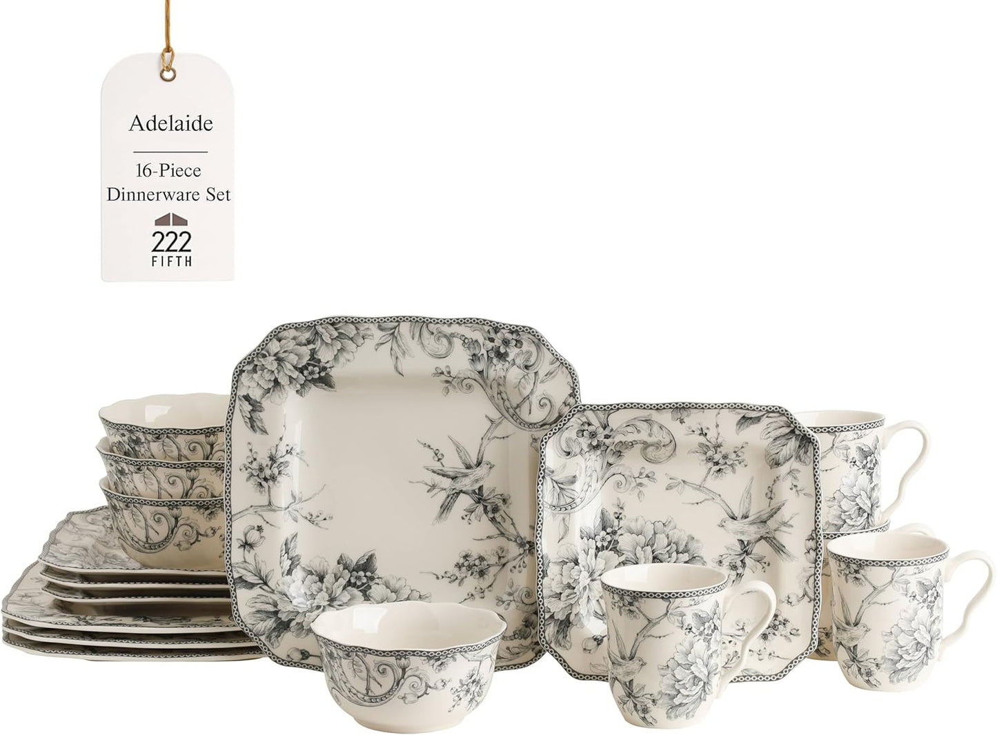 222 Fifth Adelaide 16-Piece Square Floral Dinnerware Set Review