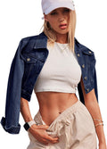 Button Down Cropped Denim Jacket for Women - Comfortable, Classic Crop