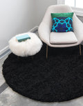 Unique Loom Solid Shag Area Rug 6 ft 1 in Round - Plush Jet Black