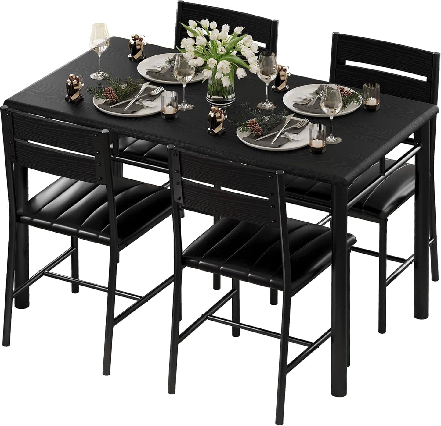 Compact Dining Table Set for 4, Stylish Wood Kitchen Set