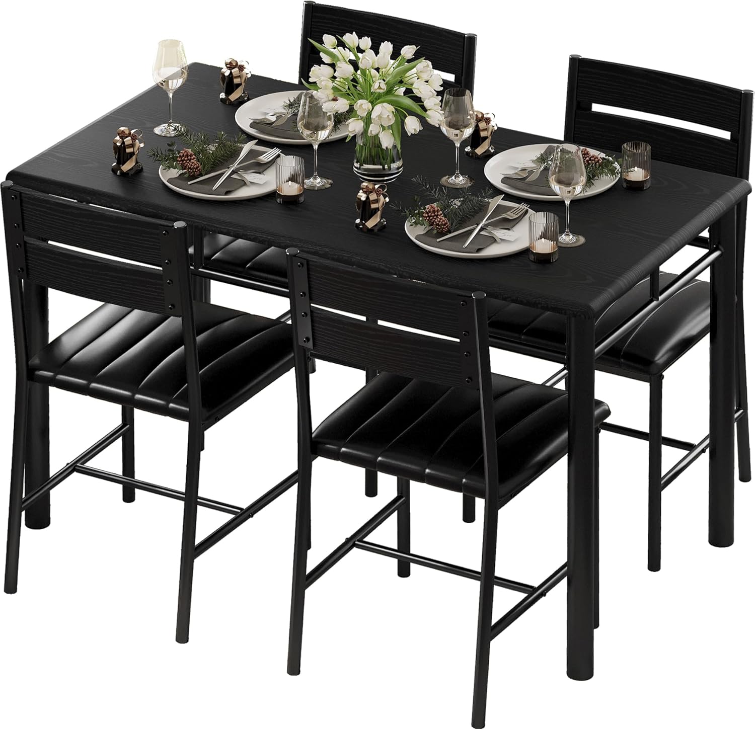 Compact Dining Table Set for 4, Stylish Wood Kitchen Set