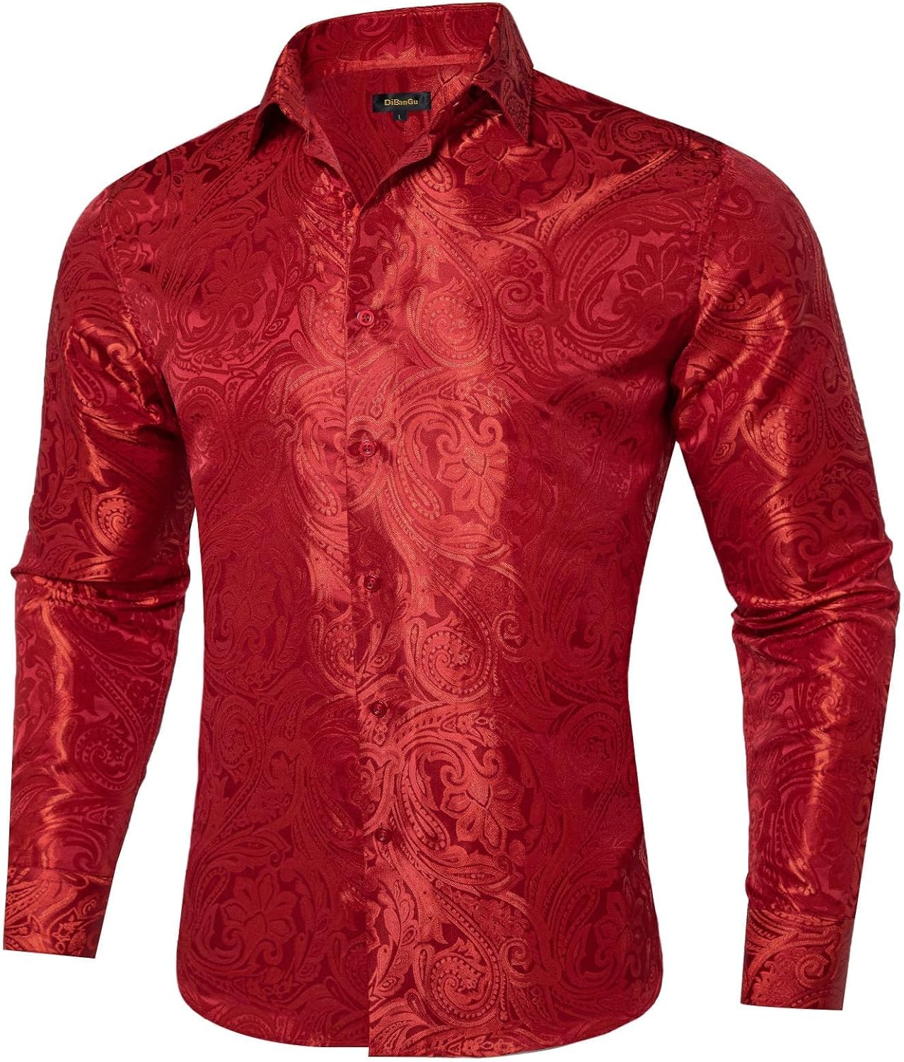 DiBanGu Mens Silk Paisley Dress Shirts for Elegant Occasions