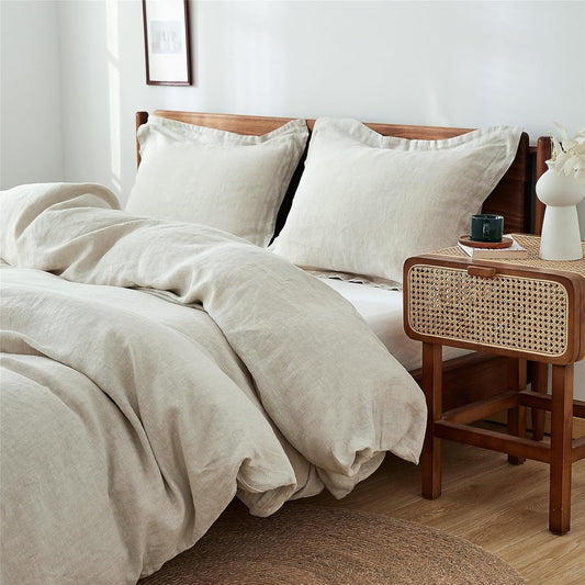100% Linen Duvet Cover Set - Soft Breathable Farmhouse Bedding