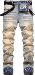 Baylvn Men's Straight Slim Fit Patchwork Jeans - Trendy Comfort Great