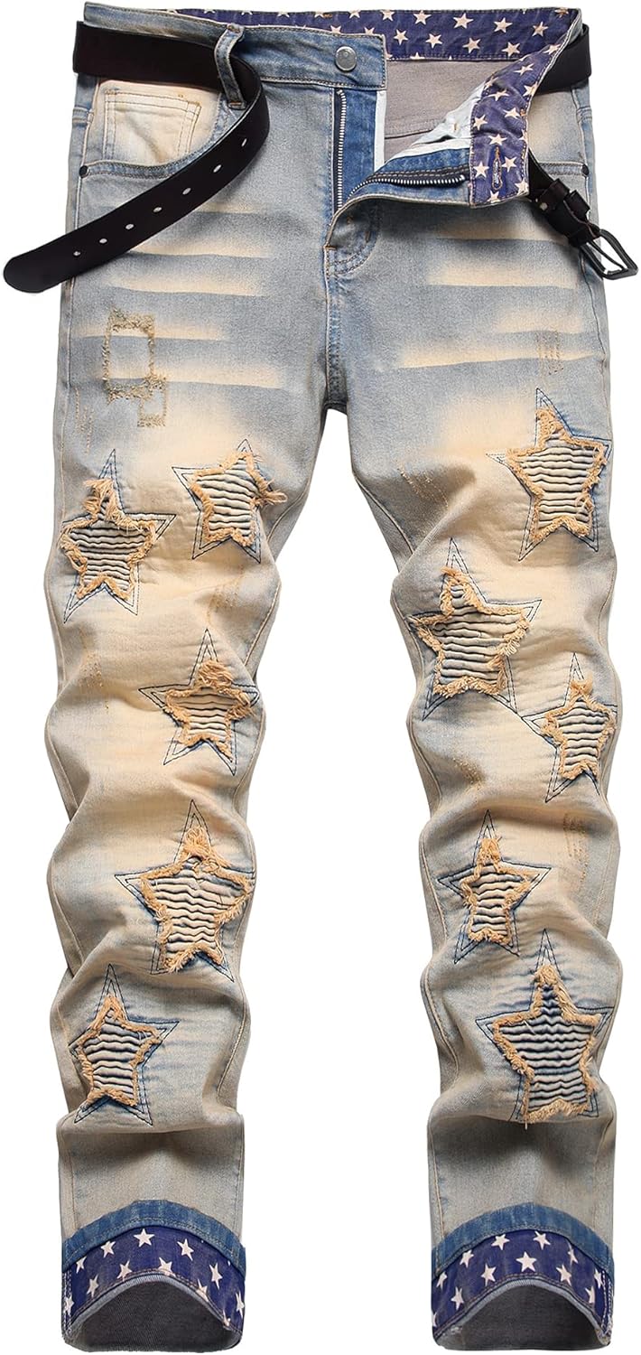 Baylvn Men's Designer Slim Fit Patchwork Jeans for Casual Style