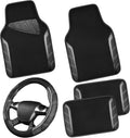 CAR PASS Leather Steering Wheel Cover and Floor Mats - Sporty Carbon