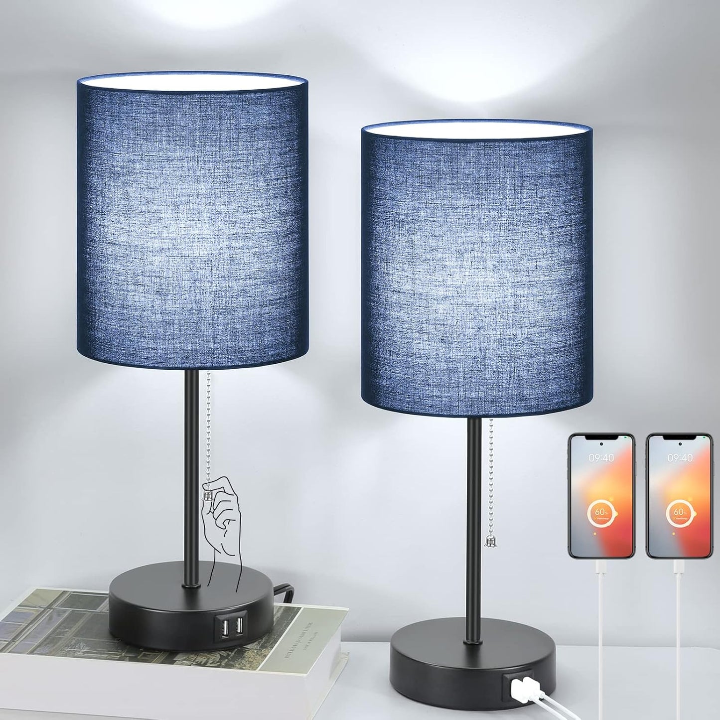 Table Lamps Set of 2 with USB Charging Ports for Modern Homes