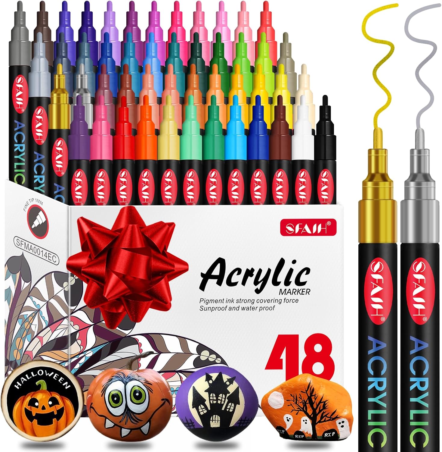48 Vibrant Acrylic Paint Markers for Halloween and More