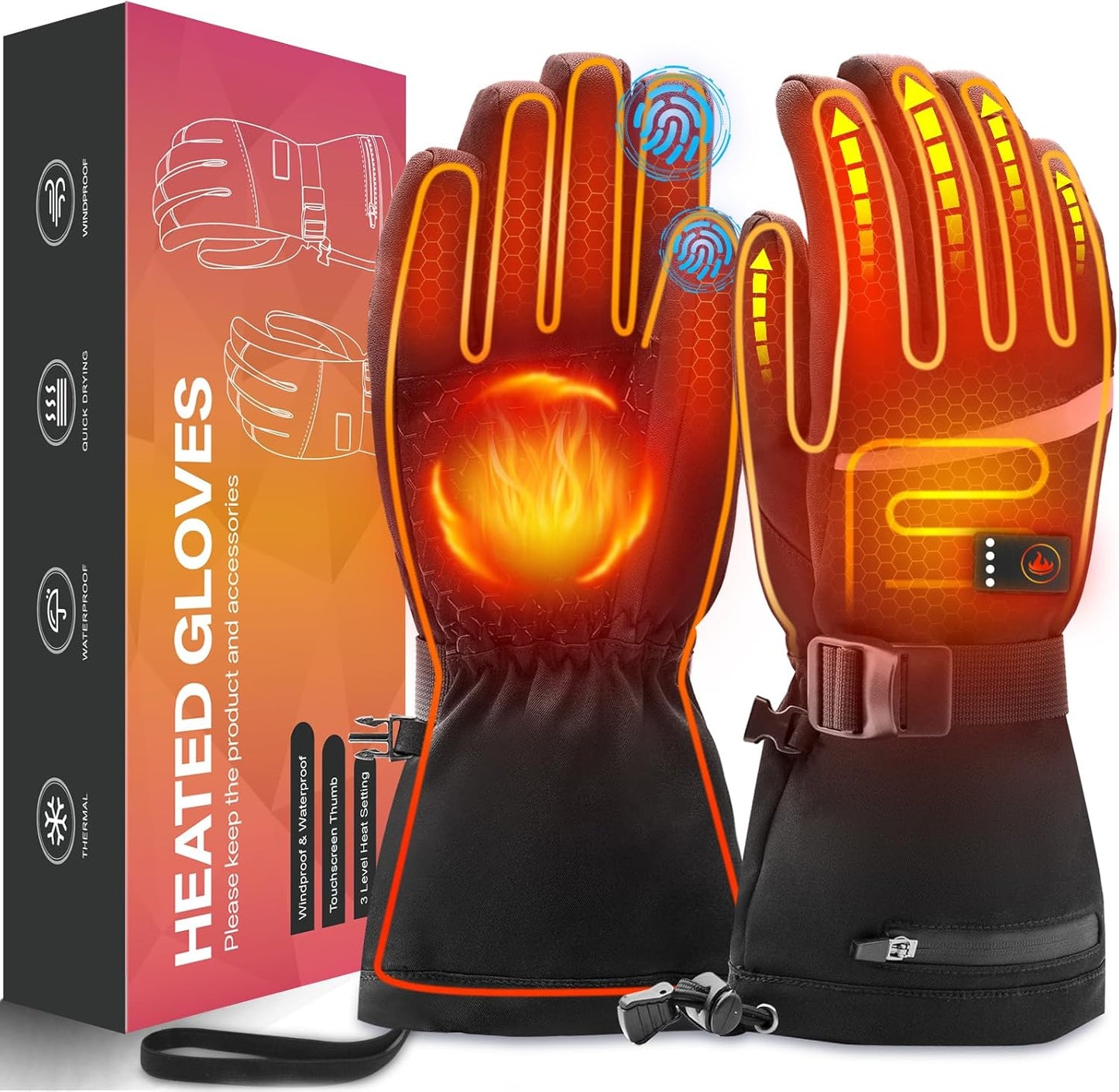Heated Gloves for Men Women - Rechargeable Touchscreen Ski Gloves